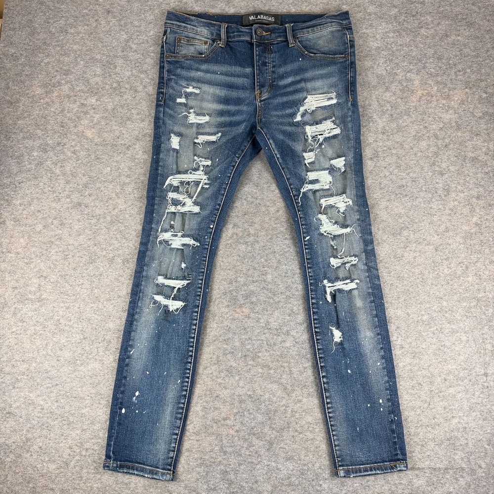 Valabasas Tearaway Skinny Jeans 31" Button Fly Dark Blue Wash Mens 32